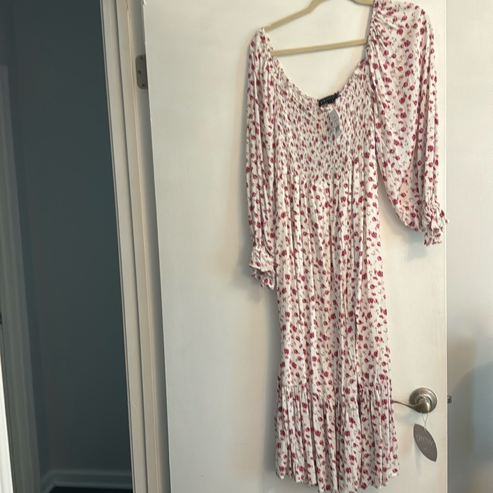 Gibson smocked floral midi dress